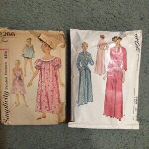 Lot of 2 CUT & COMPLETE Vintage 1950s '50s Robe Nightgown Babydoll Patterns
